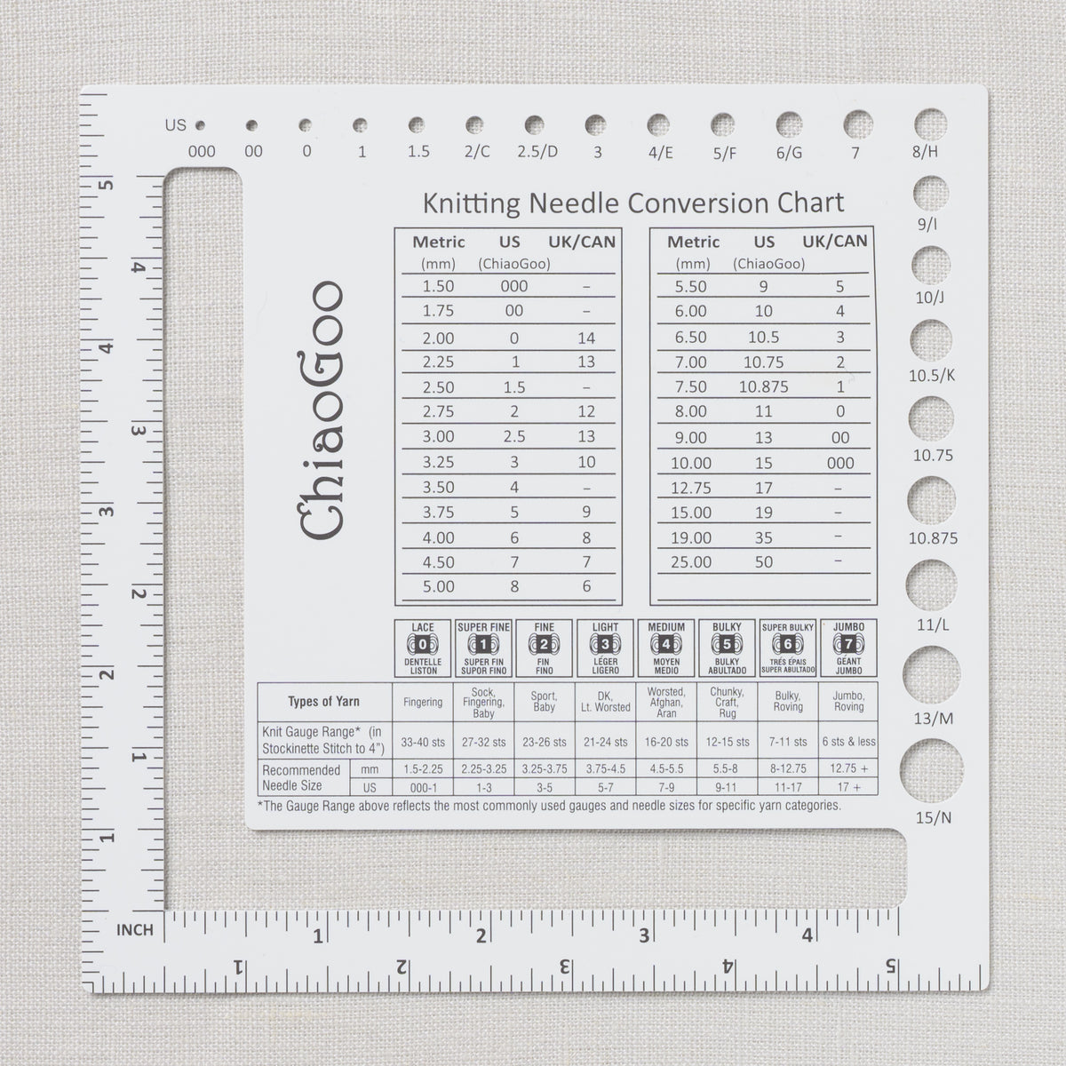 ChiaoGoo Swatch/Needle Gauge 5.5" (14 cm) Square (Bag of 3)